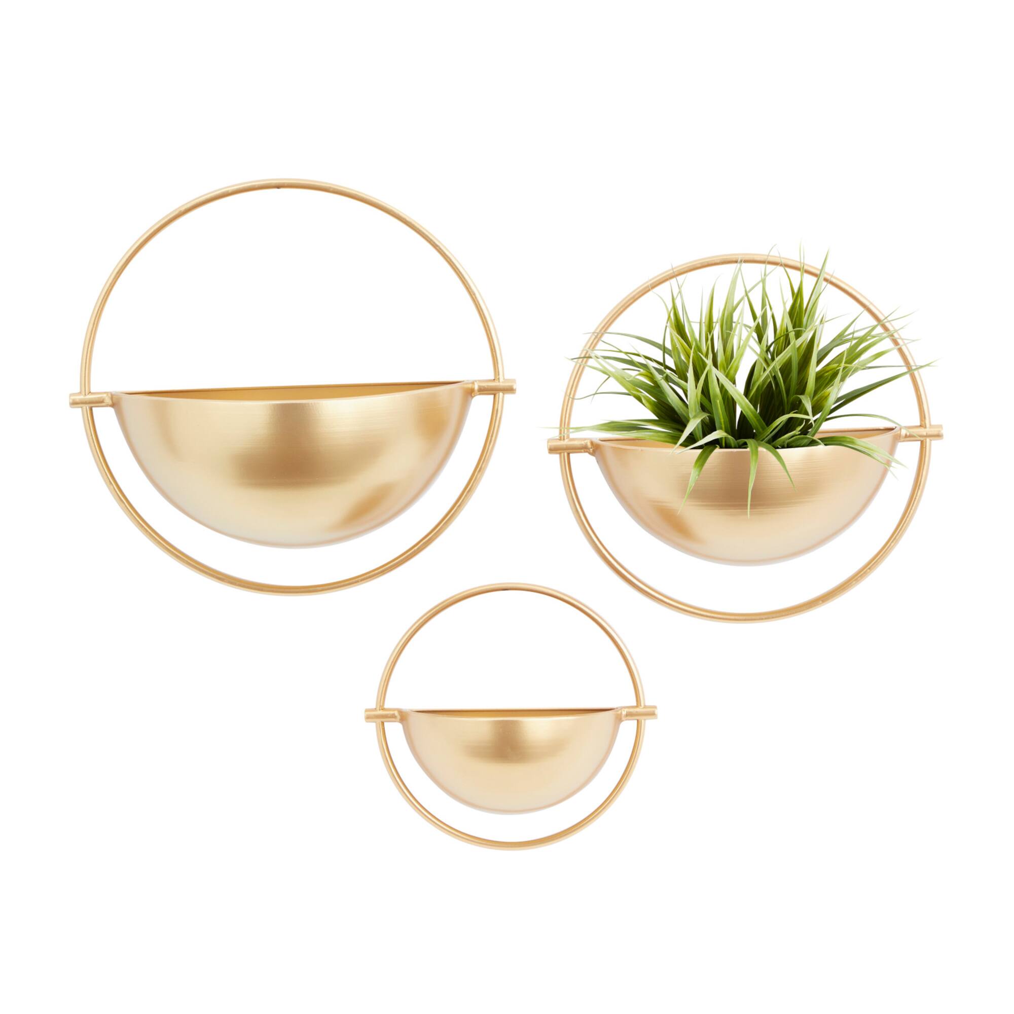 Set of 3 Gold Iron Contemporary Planter, 15",13", 10"